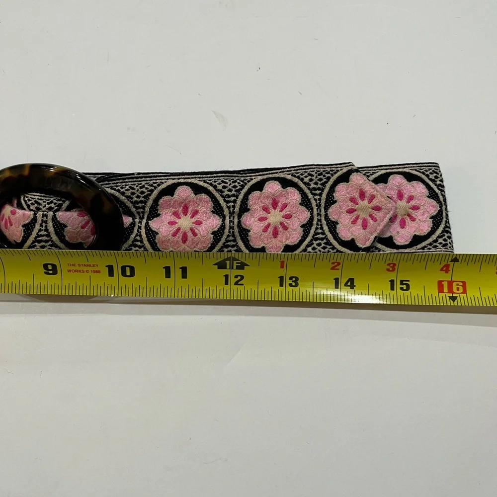 Hadley Pollet Pink & Blue Reversible Fabric Belt with Tortoise Buckle Sz. M - Picture 5 of 7